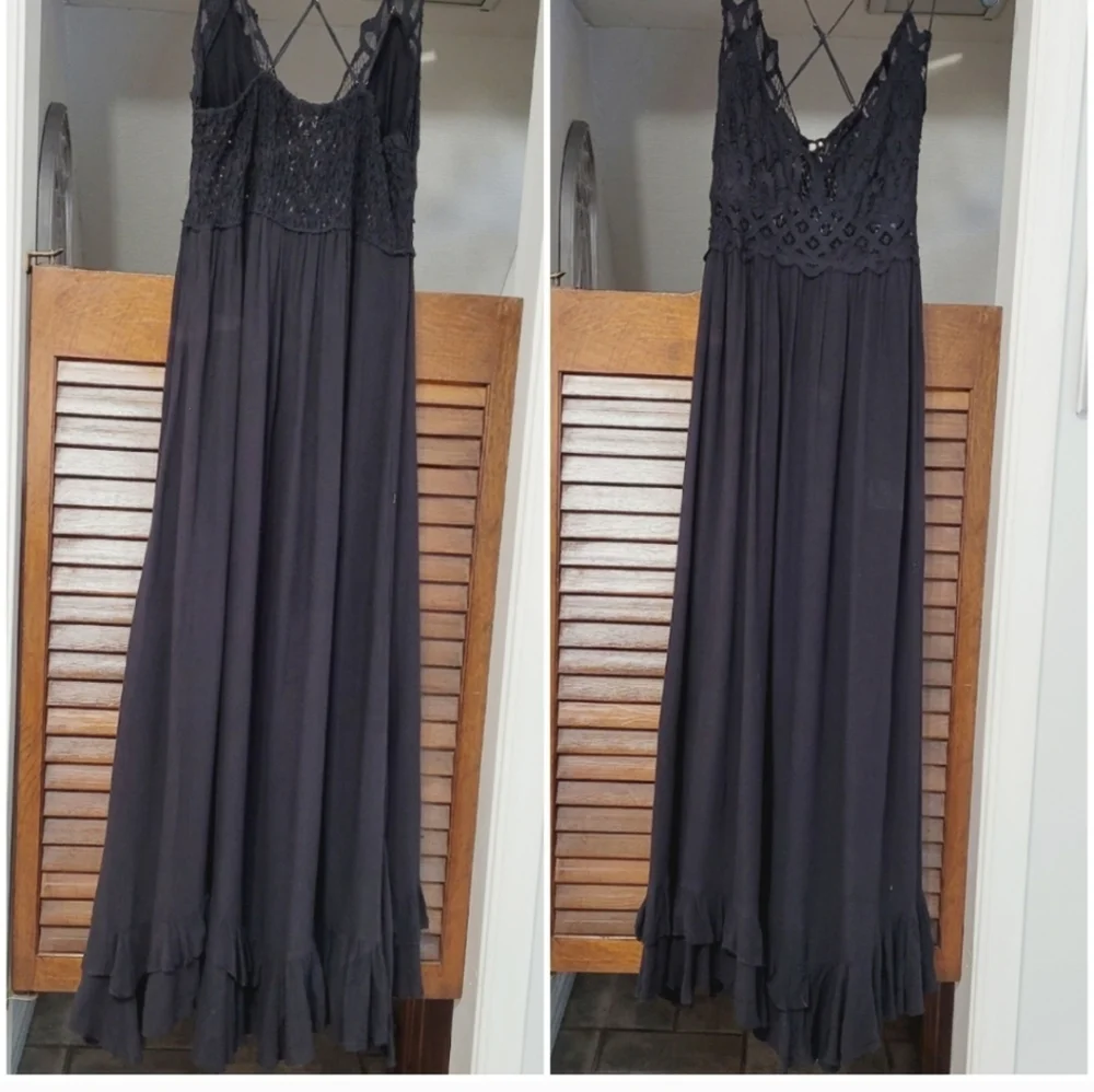 free people Woman's Dress adella Lace Detail maxi slip Black Dress - Picture 6 of 16